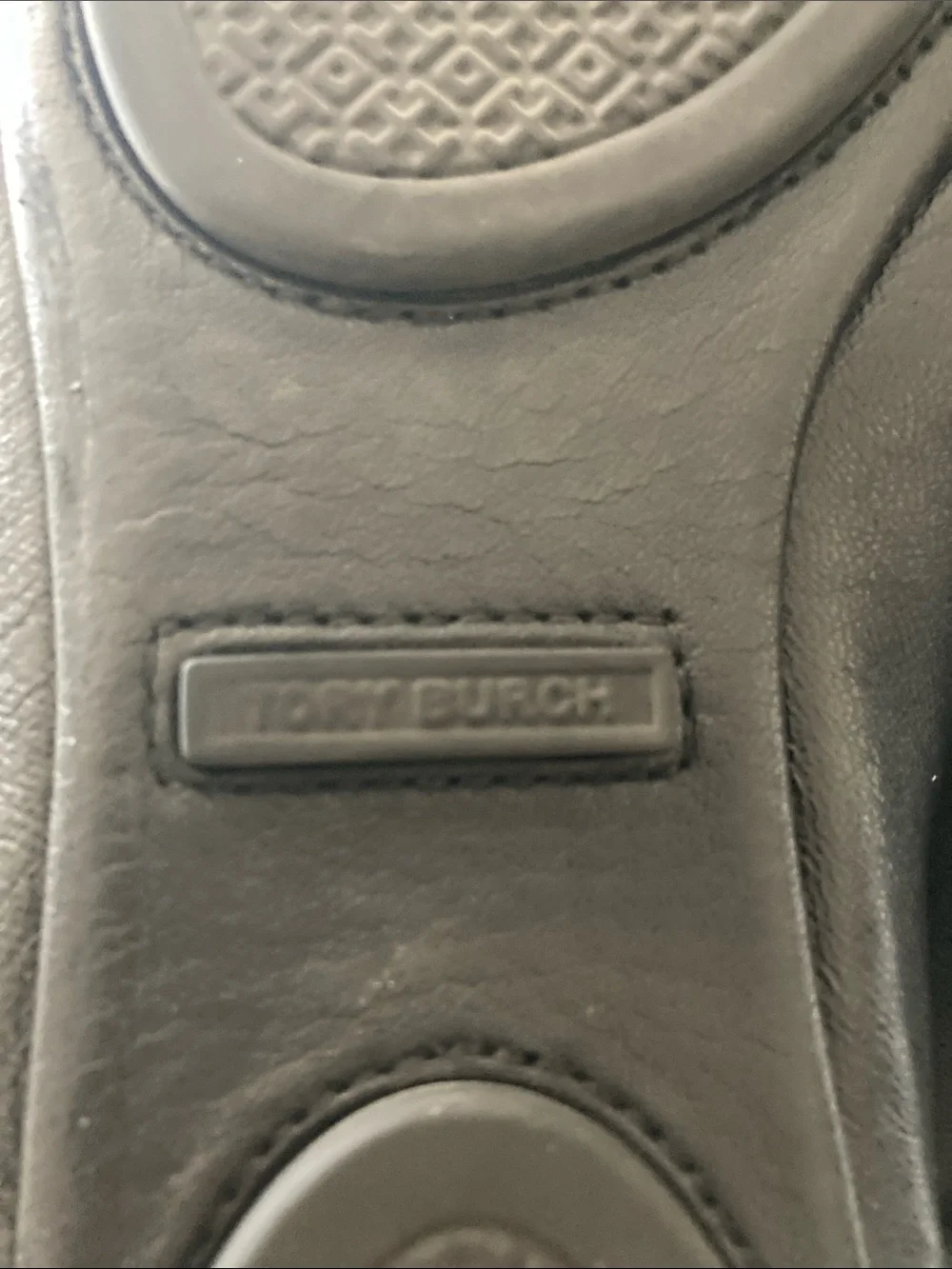 Tory Burch Black Leather Logo Round-Toe Ballet Flats Sz 8.5